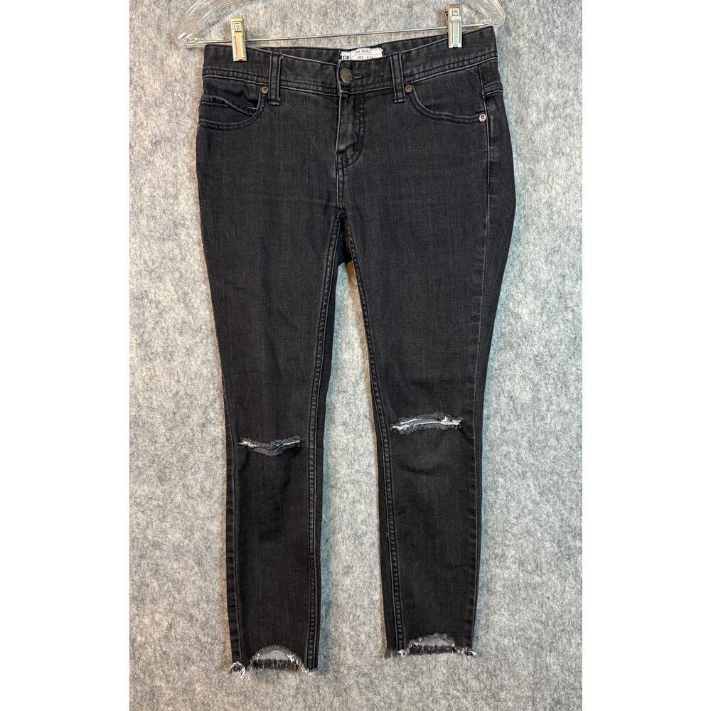 Free People Womens Black Distressed Skinny Jeans - Size 26